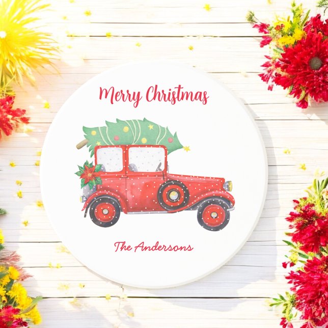 Weihnachts Red Truck Urlaub Weihnachten Weihnachts Getränkeuntersetzer (Von Creator hochgeladen)