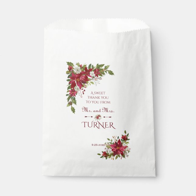 Weihnachts Red White Poinsettia Rahmen Hochzeit Geschenktütchen (Vorderseite)