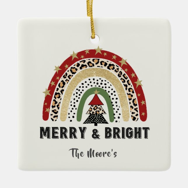 Weihnachts-Regenbogen Merry and Bright Ornament (Vorderseite)