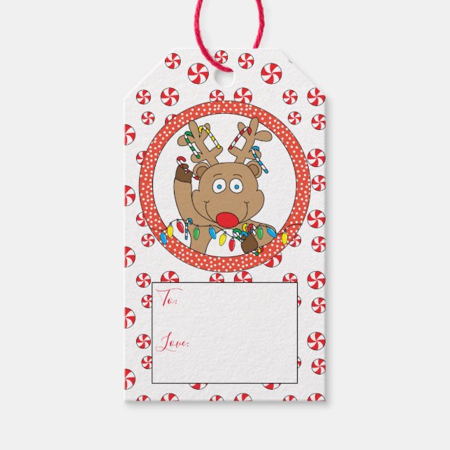 Weihnachts-Reindeer sagt Geschenkanhänger (Vorderseite)