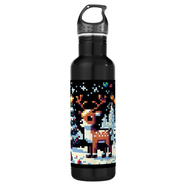 Weihnachts-Reindeer Winter Wonderland Pixel Art Edelstahlflasche (Vorderseite)