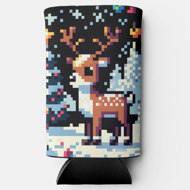 Weihnachts-Reindeer Winter Wonderland Pixel Art Selters Dosenkühler (Vorderseite)
