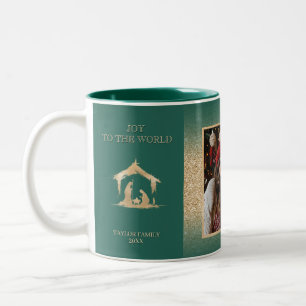Weihnachts-Religiöse Krippe Familienszenario Foto Zweifarbige Tasse