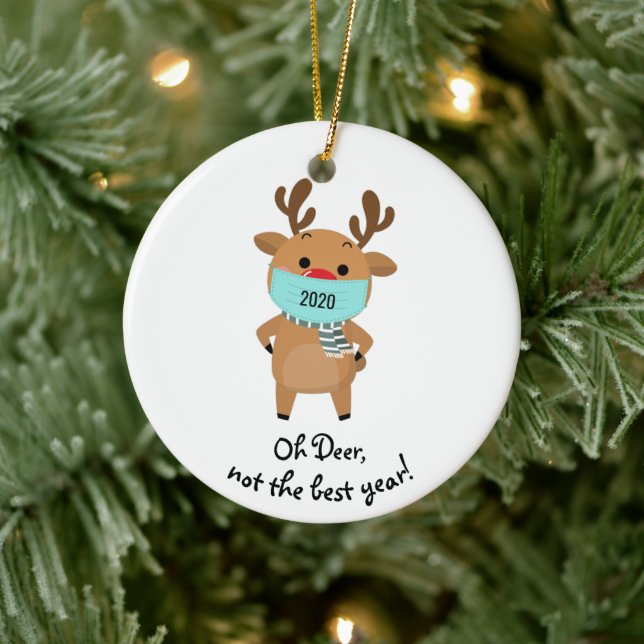 Weihnachts-Rentier 2020 Oh Deer kein gutes Jahr Keramik Ornament (Baum)