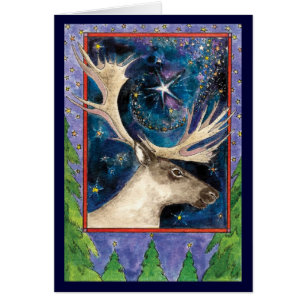 Weihnachts-Rentier am Abend mit einem Stern Danke