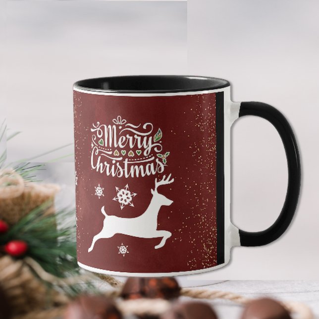 Weihnachts-Rentier auf Burgund Tasse (Von Creator hochgeladen)
