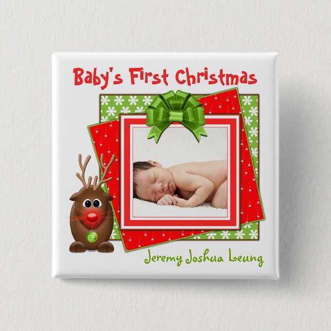 Weihnachts-Rentier-Baby's First Christmas Button (Vorderseite)