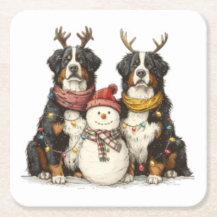Weihnachts Rentier Bernese Mountain Hunde Rechteckiger Pappuntersetzer