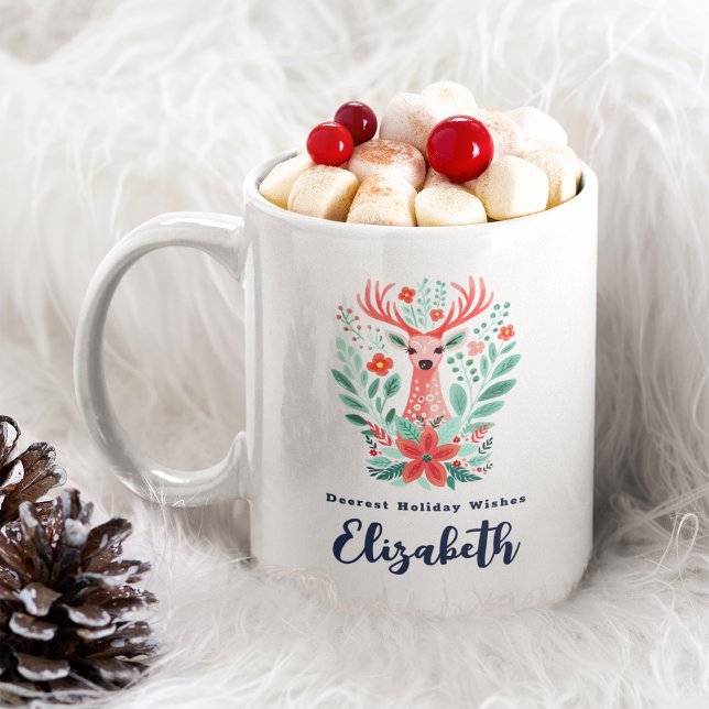 Weihnachts-Rentier-Blumenfest Kaffeetasse (Von Creator hochgeladen)