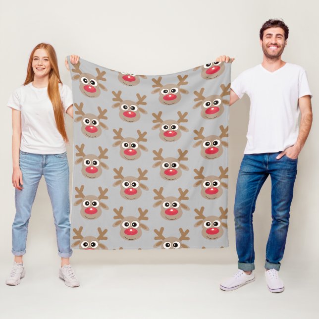 Weihnachts-Rentier-Cartoon-Pattern-Fun Grau Fleecedecke (Beispiel)