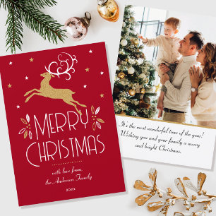 Weihnachts-Rentier & Custom Foto Deep Red Flat Karte
