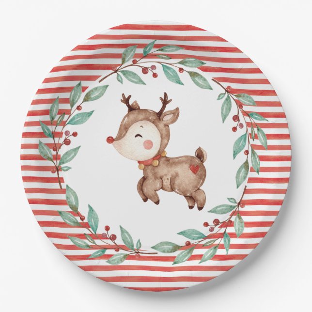 Weihnachts-Rentier-Erstgeburtspapierplatte Pappteller (Vorderseite)