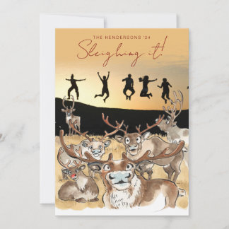 Weihnachts-Rentier-Feiertags-Photokarte goldgelb Feiertagskarte
