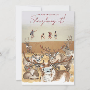 Weihnachts-Rentier-Feiertags-Photokarte Hellgrau Feiertagskarte