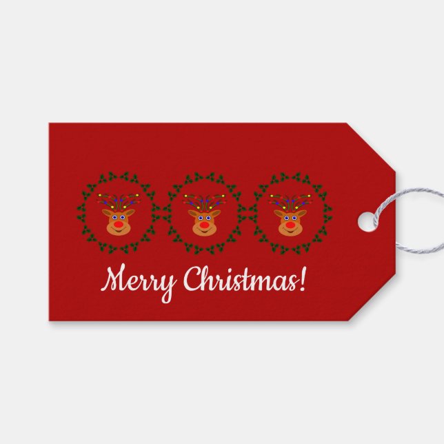 Weihnachts-Rentier-Geschenktag Geschenkanhänger (Vorderseite (Horizontal))