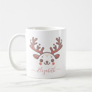 Weihnachts-Rentier-Horn-Gesicht mit eigenem Namen Kaffeetasse
