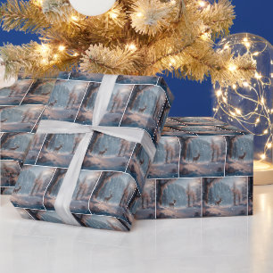 Weihnachts-Rentier in Schneeflocken Geschenkpapier