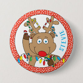 Weihnachts-Rentier-Lichter-Runde Button