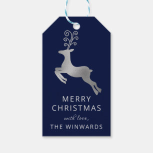 Weihnachts-Rentier mit blauem und silbernem Folien Geschenkanhänger