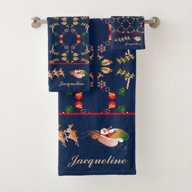 Weihnachts-Rentier mit dem Namen Badetuch-Set Badhandtuch Set (Insitu)