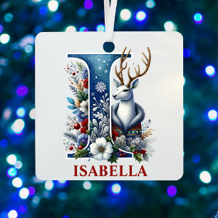 Weihnachts-Rentier-Monogramm Buchstabe I Benutzerd Ornament Aus Metall