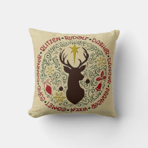 Weihnachts-Rentier-Namen Rudolf Burlap look Kissen