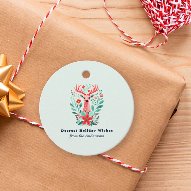 Weihnachts-Rentier Pink Blumenstrauß Botanischer U Geschenkanhänger (Von Creator hochgeladen)