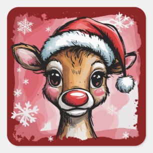 Weihnachts-Rentier-Pinselstriche Preppy Weihnachte Quadratischer Aufkleber