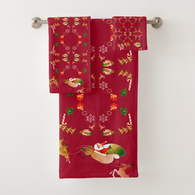 Weihnachts-Rentier-Rotes Badetuch-Set Badhandtuch Set (Insitu)