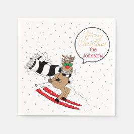 Weihnachts-Rentier-Schnee Skifahren Serviette