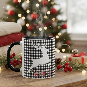 Weihnachts-Rentier Schwarz/Weiß Karierter Individu Tasse