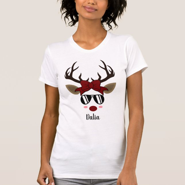 Weihnachts-Rentier schwarze Sonnenbrille roter Haa T-Shirt (Vorderseite)