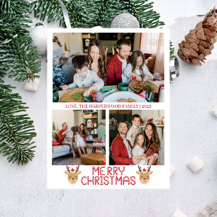 Weihnachts-Rentier-Script-Familie Foto Collage Feiertagspostkarte