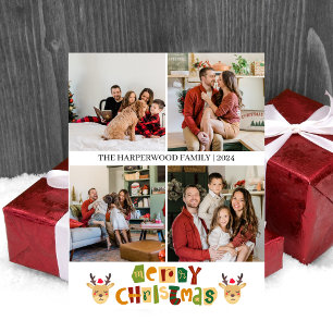 Weihnachts-Rentier-Script-Familie Foto Collage Ho Feiertagspostkarte