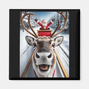 Weihnachts-Rentier-Selfie-Santa-Lustige-Familien-Ü Magnet