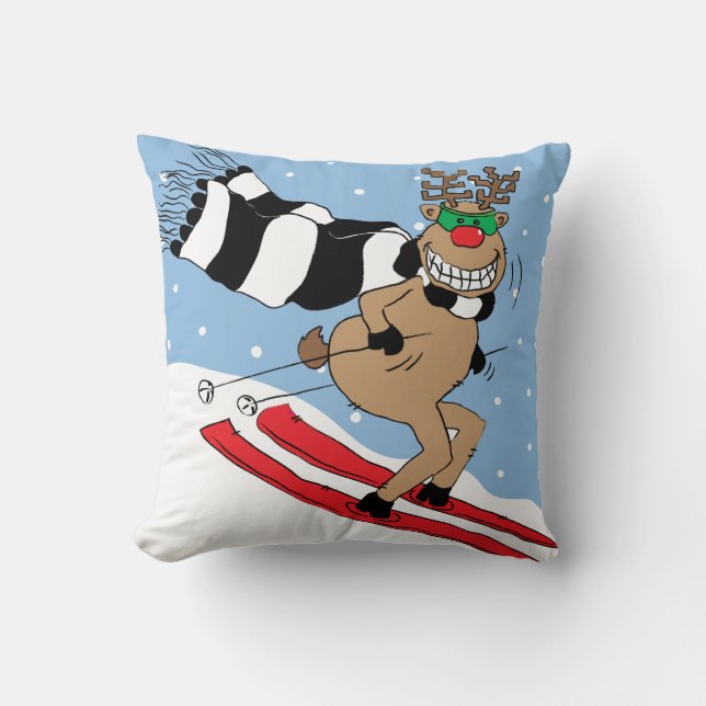 Weihnachts-Rentier-Skifahren Kissen (Vorderseite)