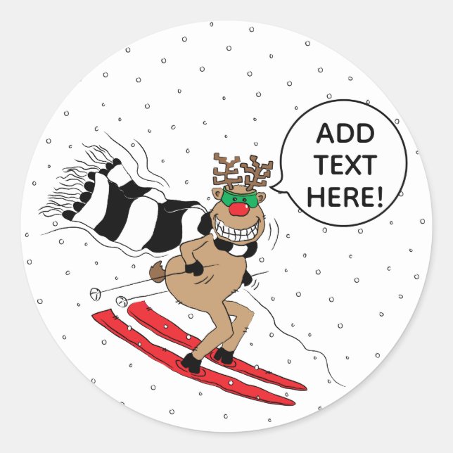 Weihnachts-Rentier-Skifahren Runder Aufkleber (Vorderseite)