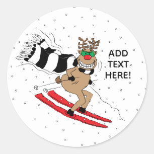 Weihnachts-Rentier-Skifahren Runder Aufkleber