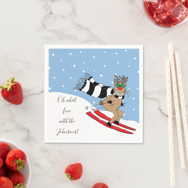 Weihnachts-Rentier-Skifahren Serviette (Beispiel)