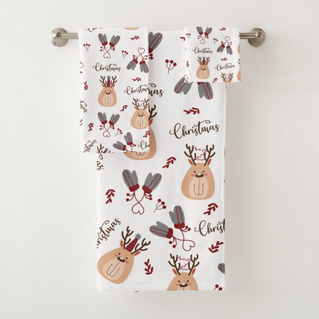 Weihnachts-Rentier und Mittens Badhandtuch Set (Insitu)