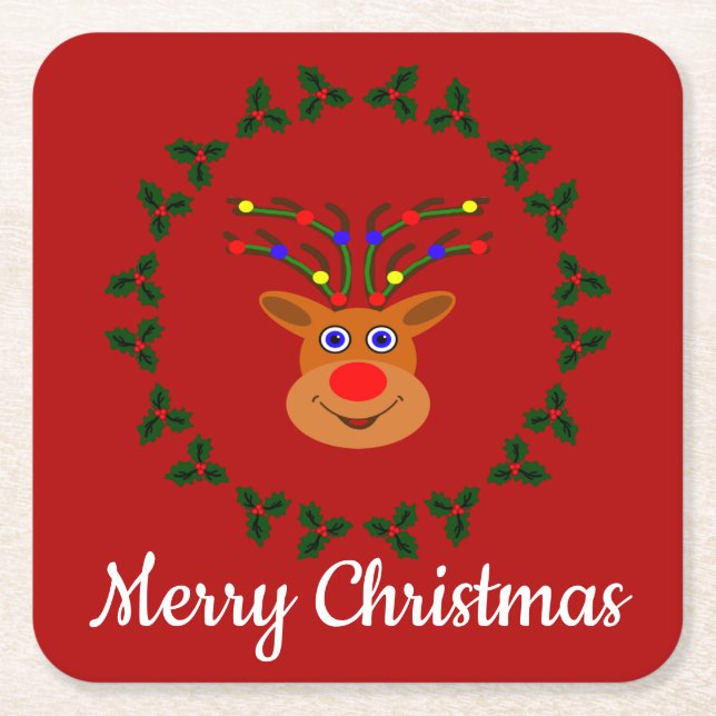 Weihnachts-Rentier-Untersetzer Rechteckiger Pappuntersetzer (Vorderseite)