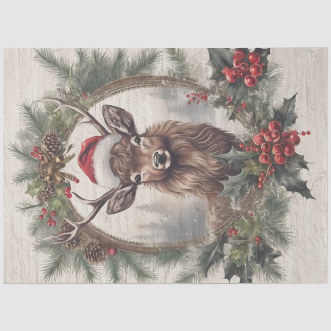 Weihnachts-Rentier Vintager Kiefernholz Seidenpapier (Vorderseite)