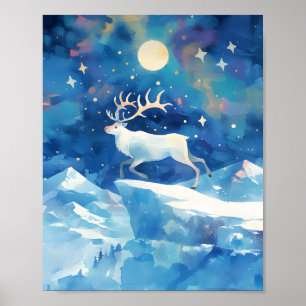 Weihnachts-Rentiere Schnee Aquarell-Malerei Kunst Poster