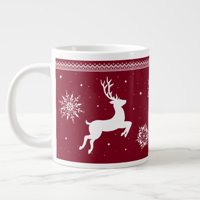 Weihnachts-Rentiere und Schneeflocken Jumbo-Tasse (Links)