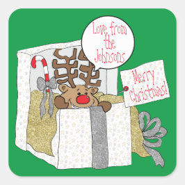 Weihnachts-Rentiergeschenk Quadratischer Aufkleber