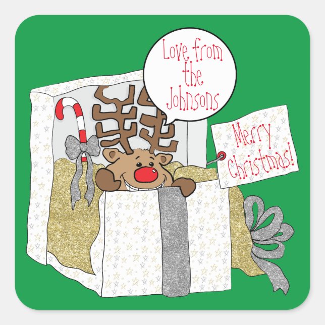 Weihnachts-Rentiergeschenk Quadratischer Aufkleber (Vorderseite)