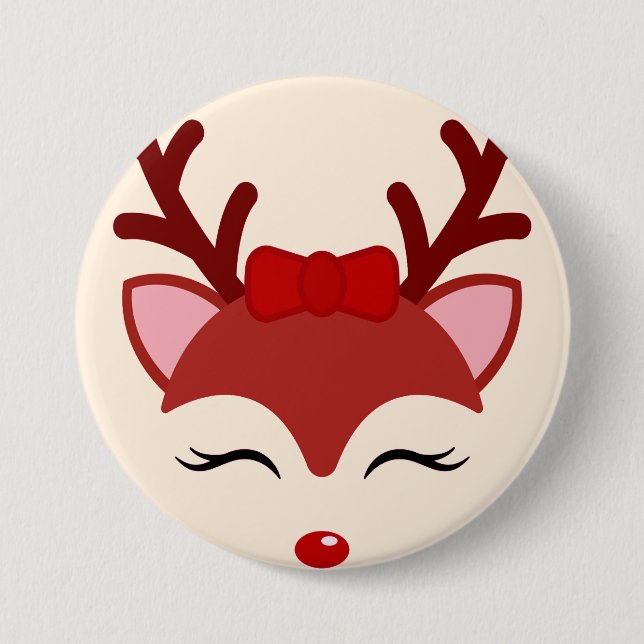 Weihnachts-Rentiergesicht Button (Vorderseite)