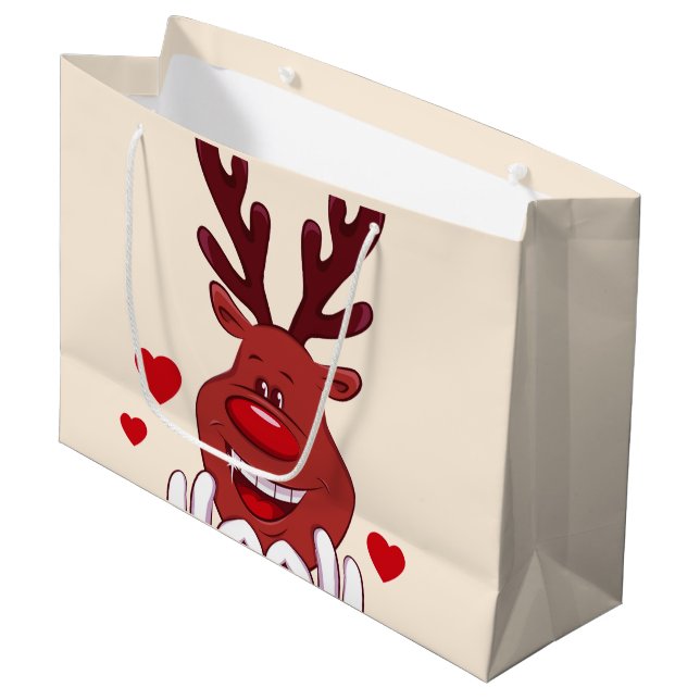 Weihnachts-Rentiergesicht Große Geschenktüte (Vorderseite Schrägansicht)