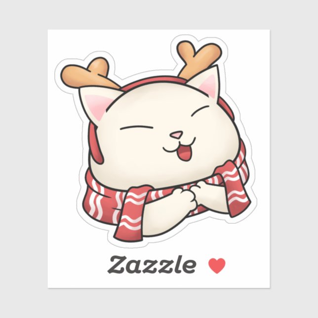 Weihnachts-Rentierkatze mit Scarf Aufkleber (Blatt)