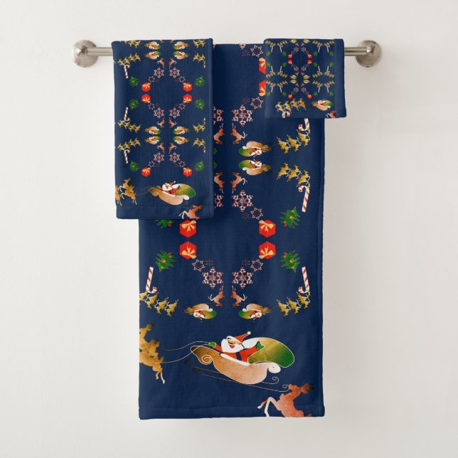 Weihnachts-Rentiertrockner Blau Badhandtuch Set (Insitu)